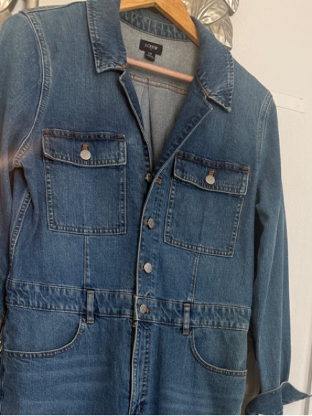 J. Crew Medium Blue Denim Button-Front Jumpsuit